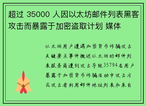 超过 35000 人因以太坊邮件列表黑客攻击而暴露于加密盗取计划 媒体