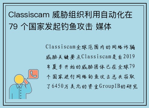 Classiscam 威胁组织利用自动化在 79 个国家发起钓鱼攻击 媒体