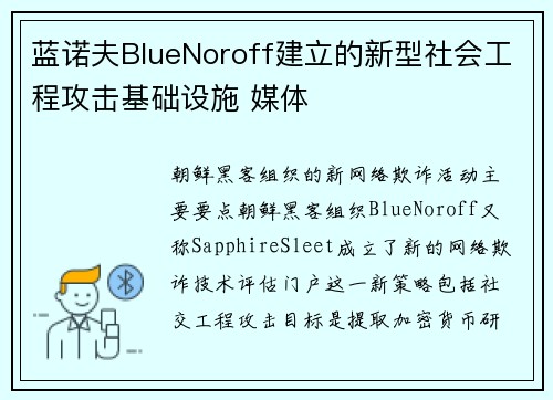蓝诺夫BlueNoroff建立的新型社会工程攻击基础设施 媒体