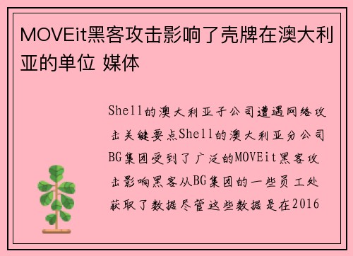 MOVEit黑客攻击影响了壳牌在澳大利亚的单位 媒体