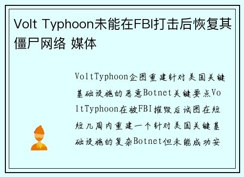 Volt Typhoon未能在FBI打击后恢复其僵尸网络 媒体