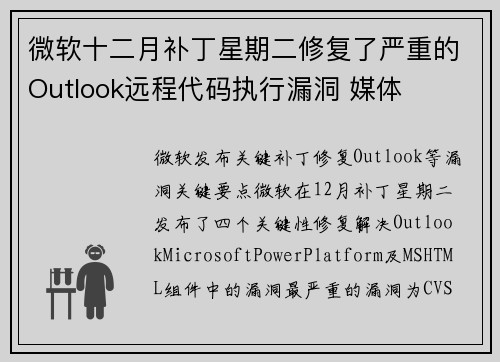 微软十二月补丁星期二修复了严重的Outlook远程代码执行漏洞 媒体