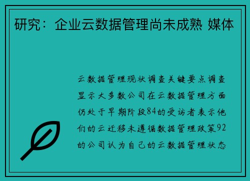 研究：企业云数据管理尚未成熟 媒体